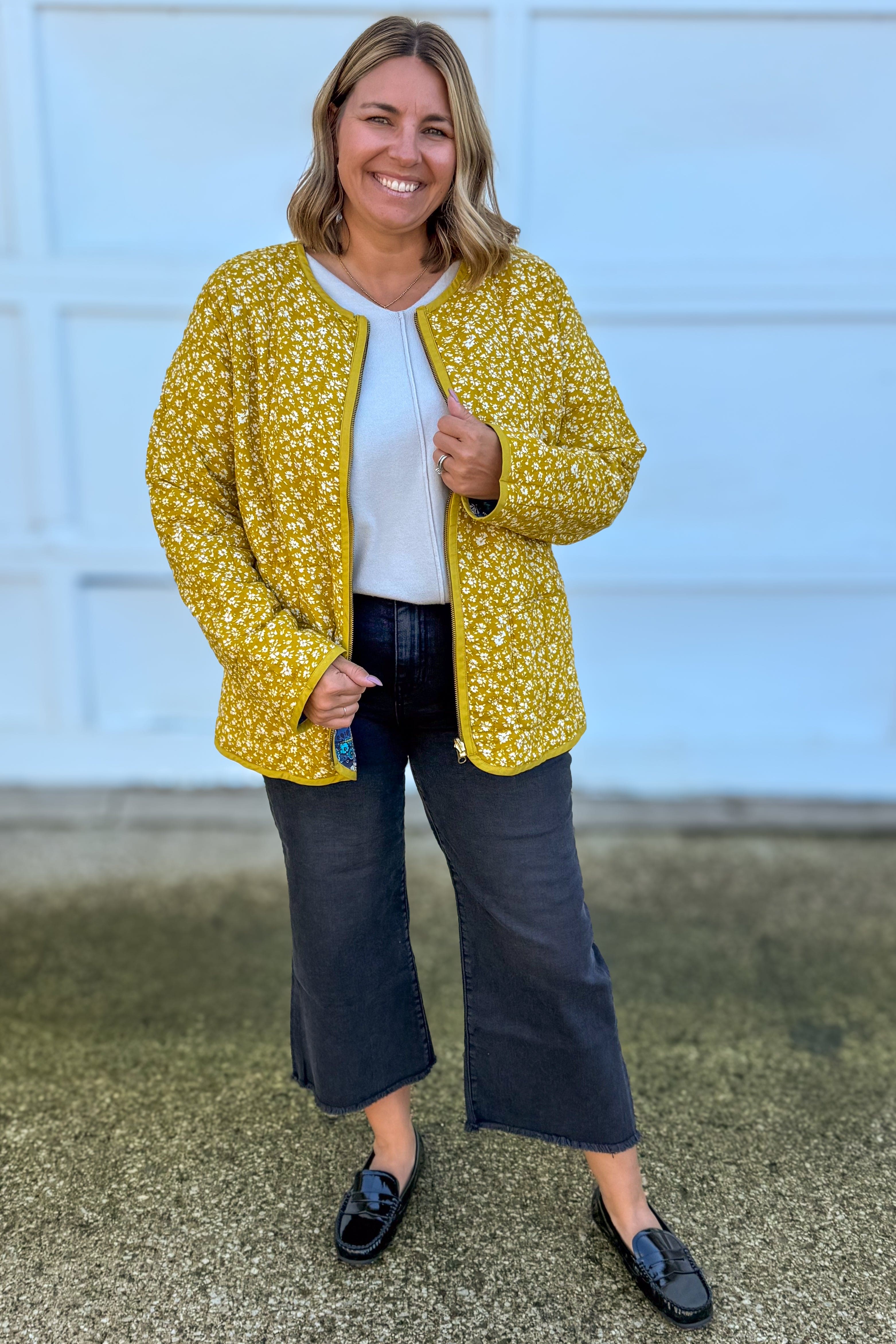 Blue Floral Reversible Quilted Jacket Styled