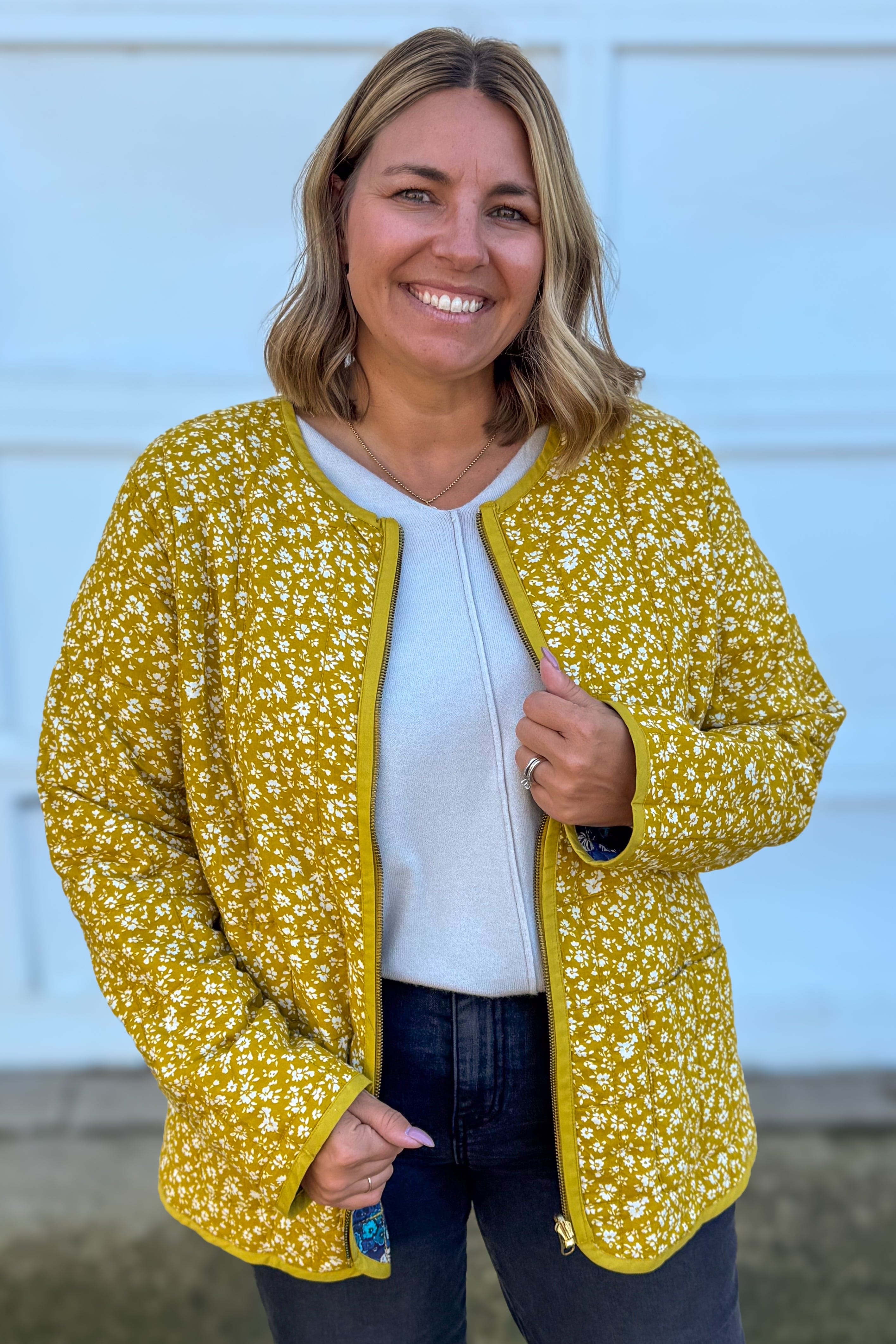 Blue Floral Reversible Quilted Jacket