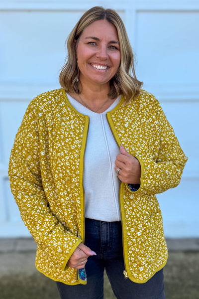 Blue Floral Reversible Quilted Jacket