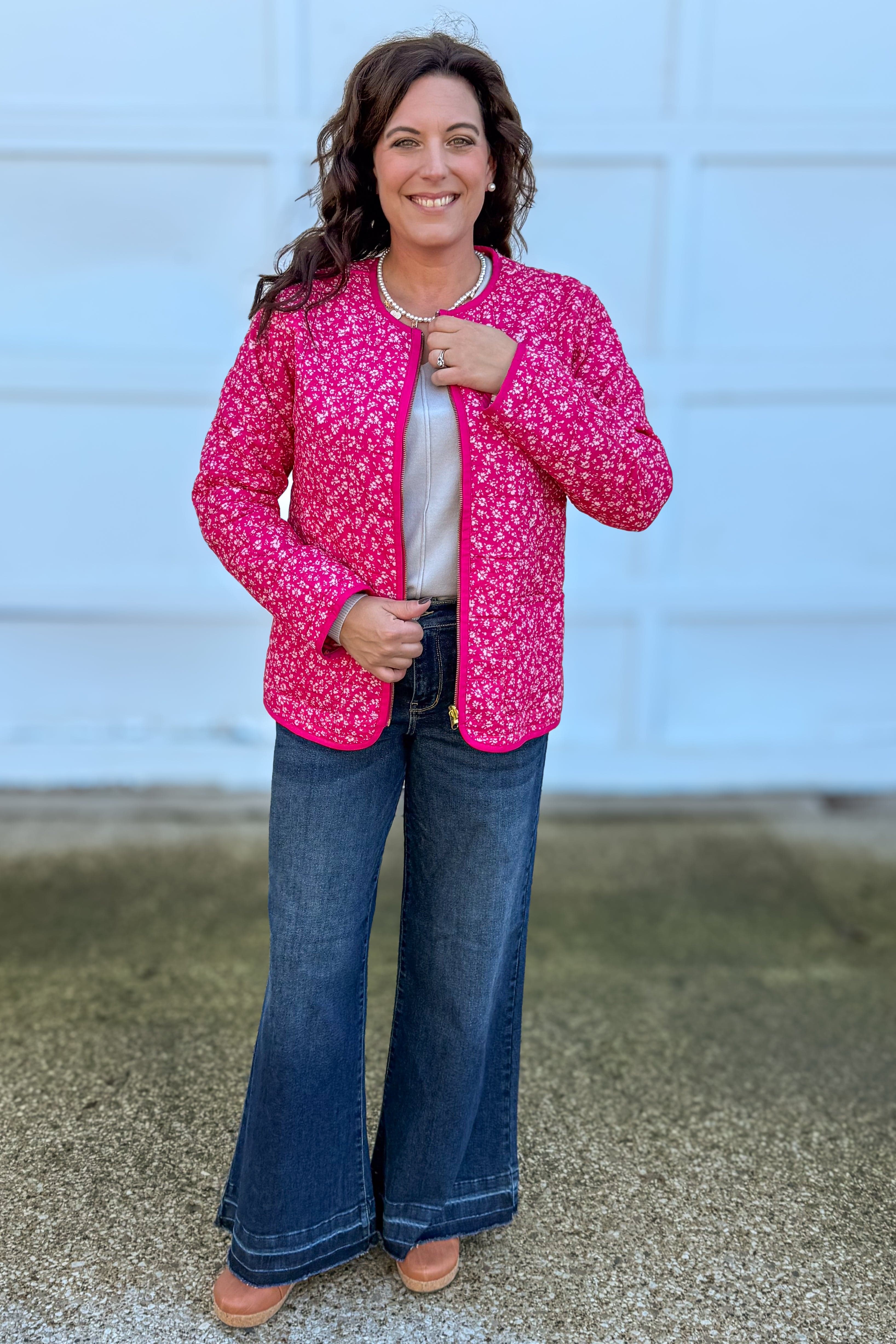 Berry Floral Reversible Quilted Jacket Styled