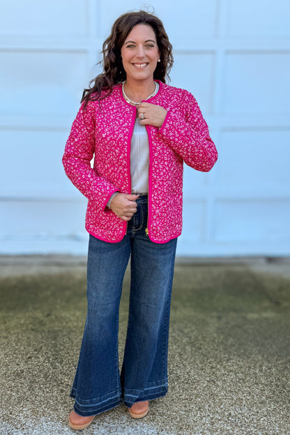 Berry Floral Reversible Quilted Jacket Styled