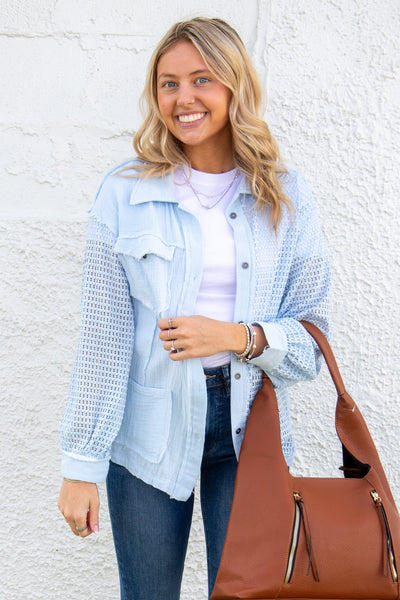 Blue Crochet Button Up