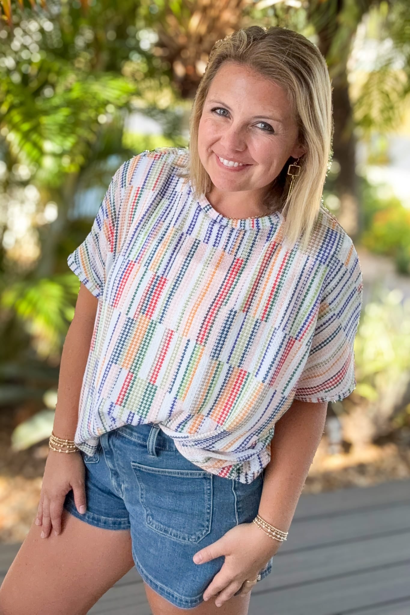 Multicolor Textured Dolman Knit Top