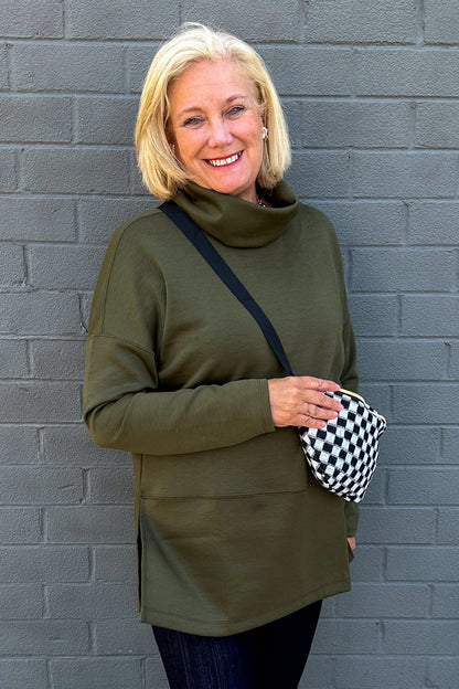 Olive Cozy Cowl Neck Pullover