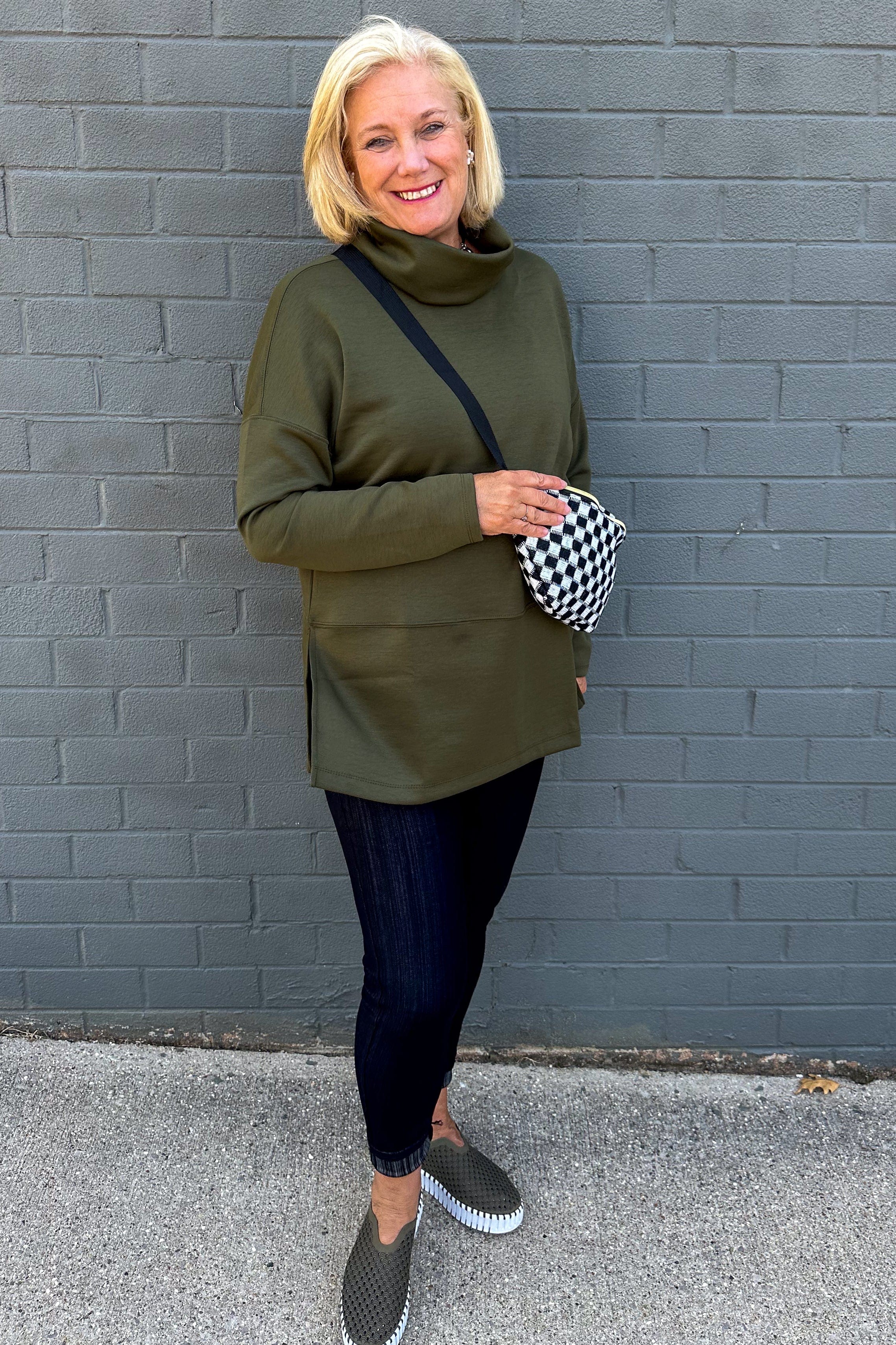 Olive Cozy Cowl Neck Pullover styed