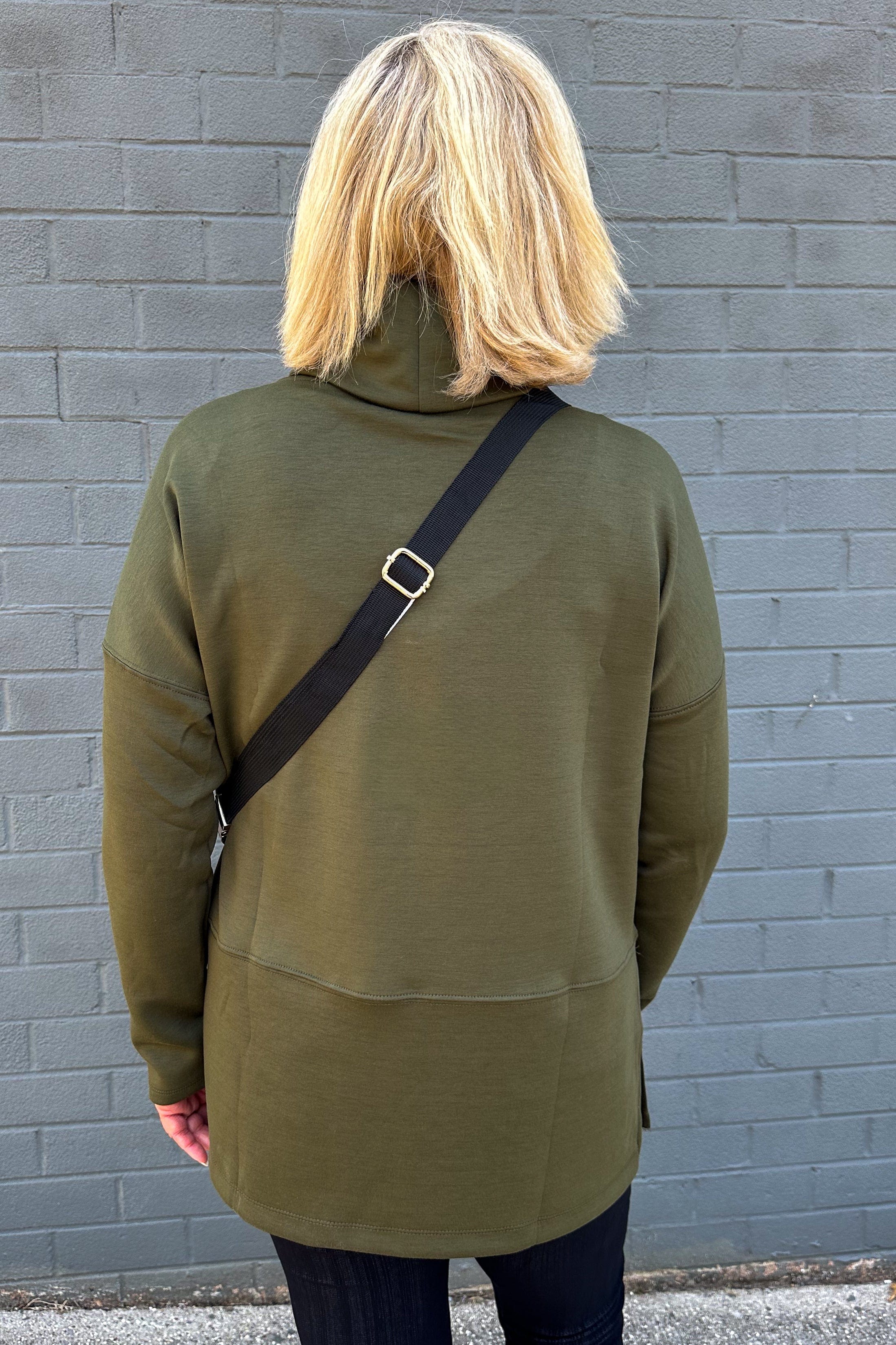 Olive Cozy Cowl Neck Pullover back