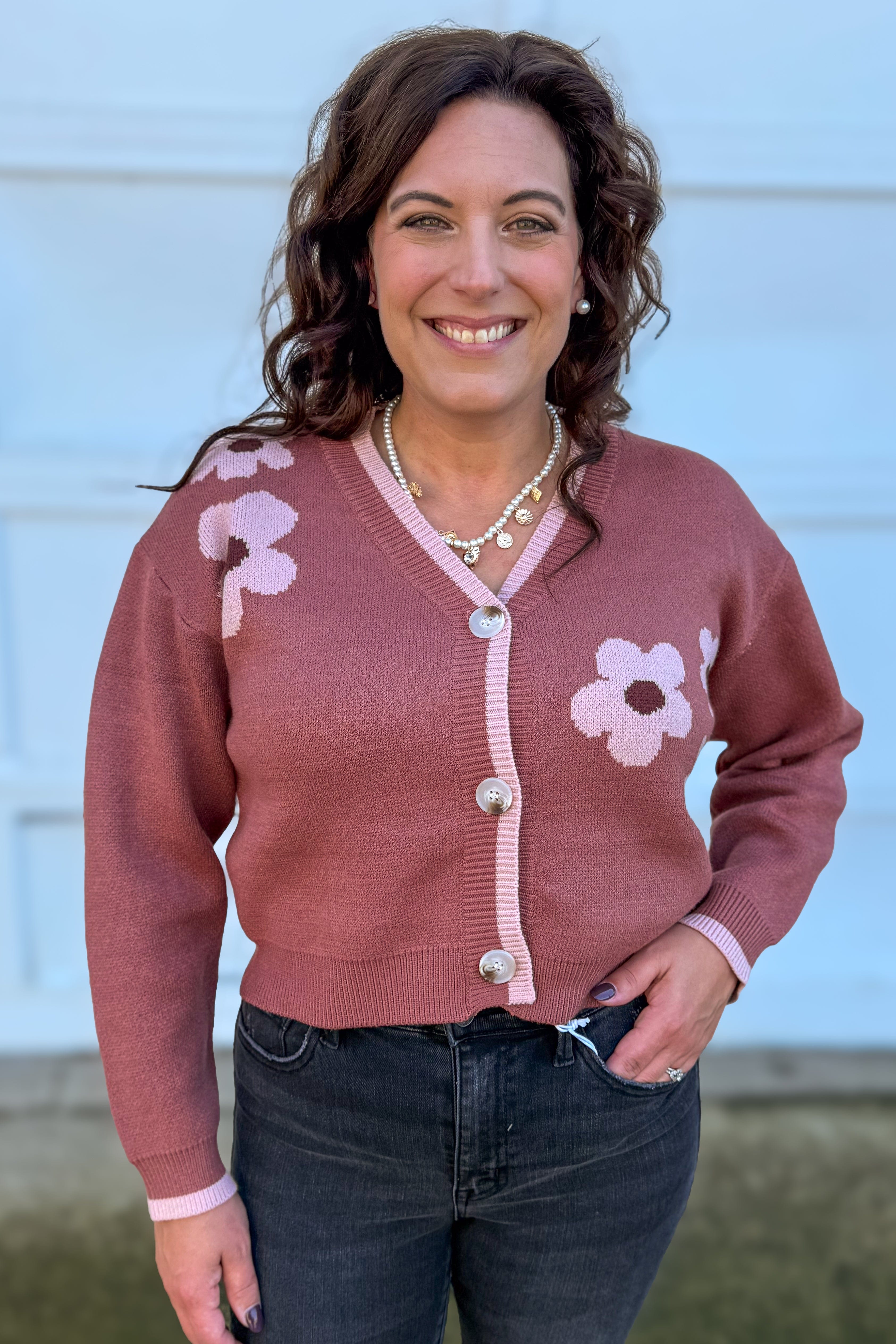 Rosewood Flower Motif Crop Cardigan