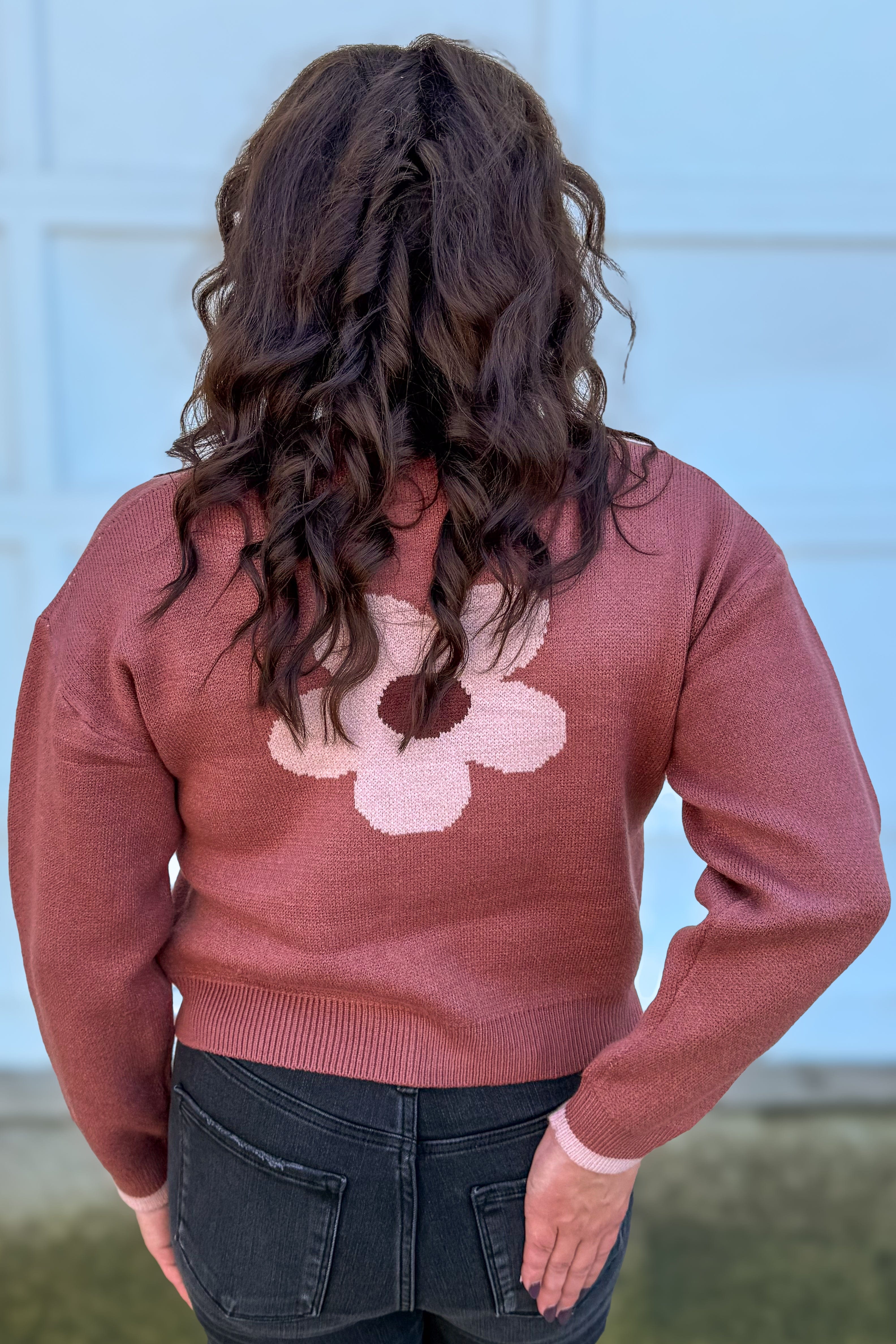 Rosewood Flower Motif Crop Cardigan Back