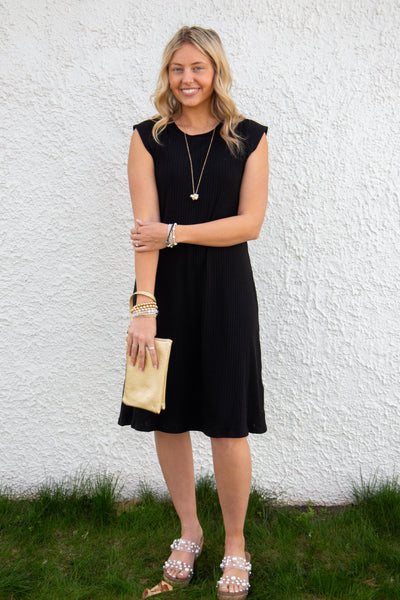 Black Rib Knit Mid Dress