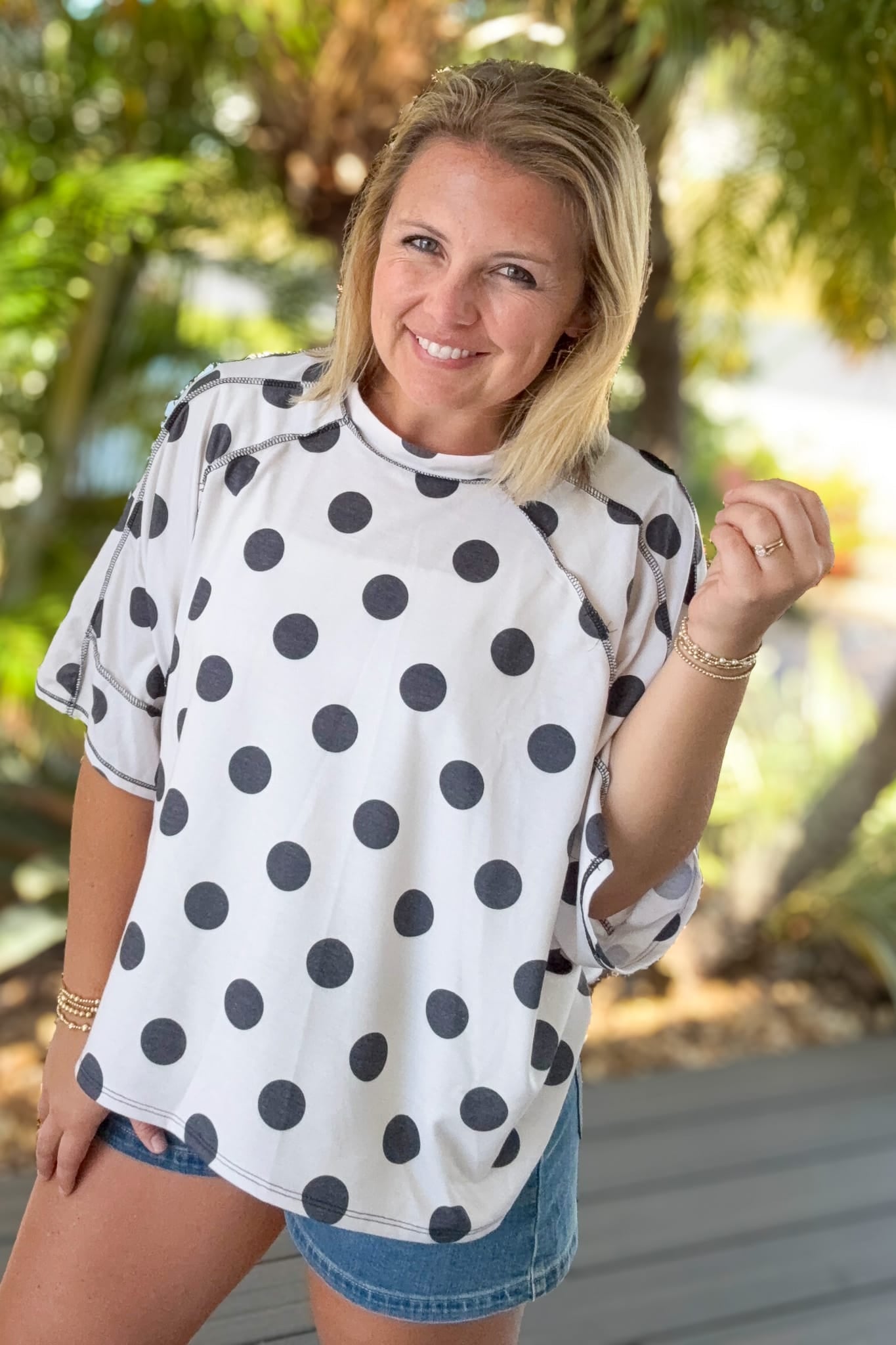 Ivory & Black Dot Raglan Oversized Top