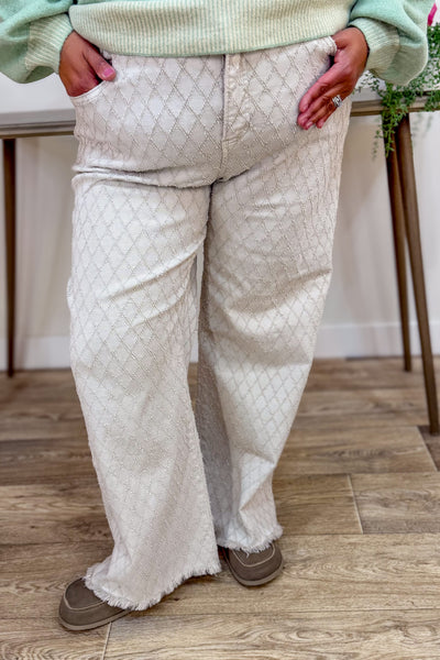Almond High Rise Ankle Straight Textured Pant