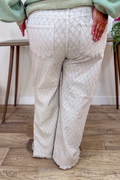 Almond High Rise Ankle Straight Textured Pant Back