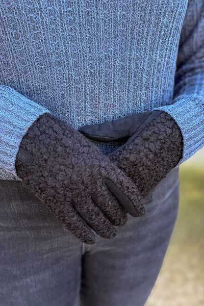 Black Boucle & Suede Glove