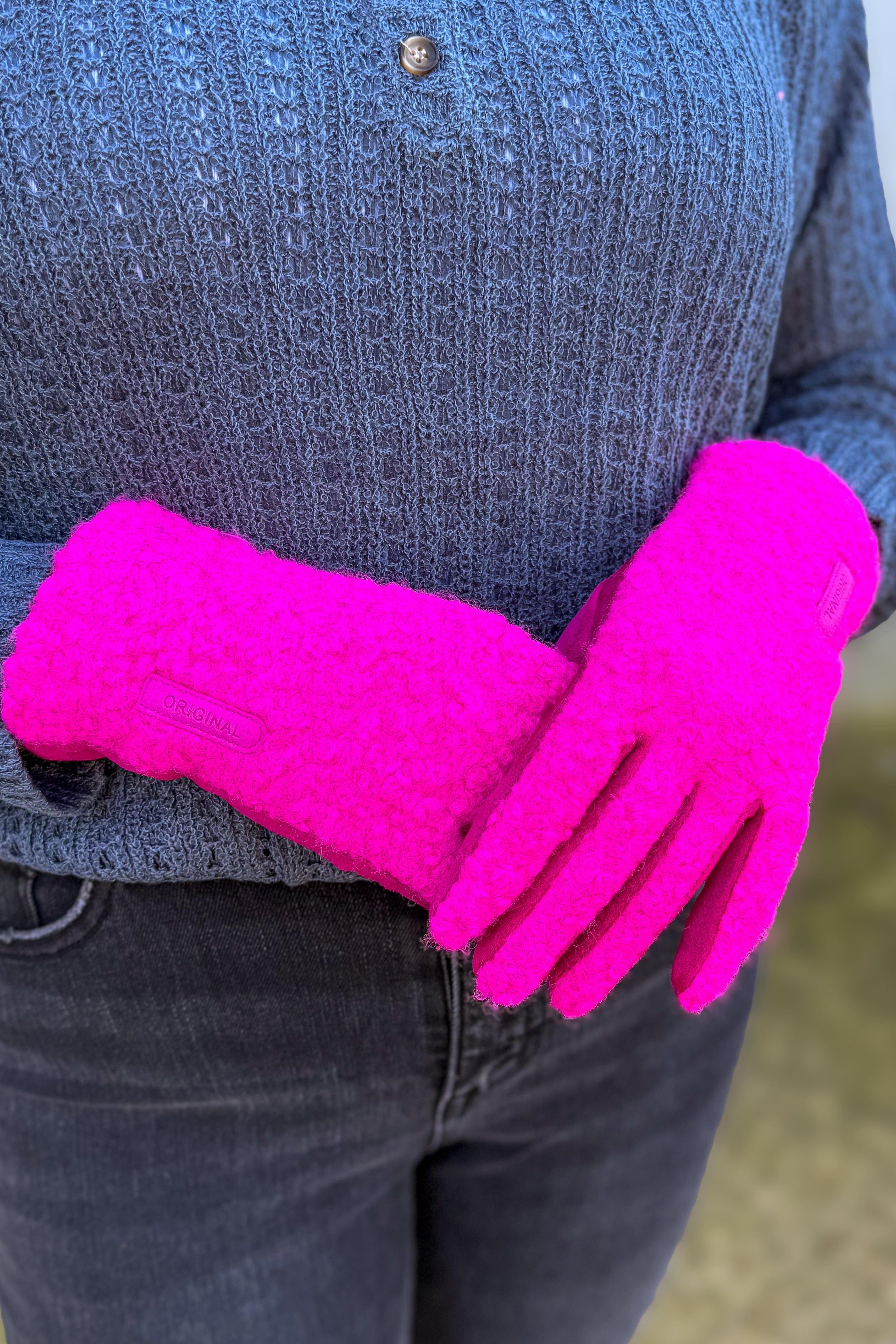 Fuchsia Boucle & Suede Glove