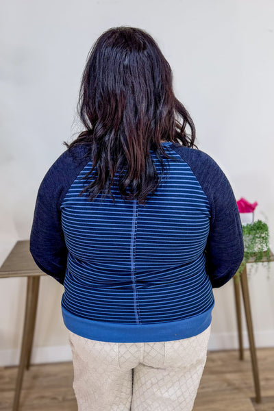 Blue Stripe Colorblock Sleeve Pullover Back