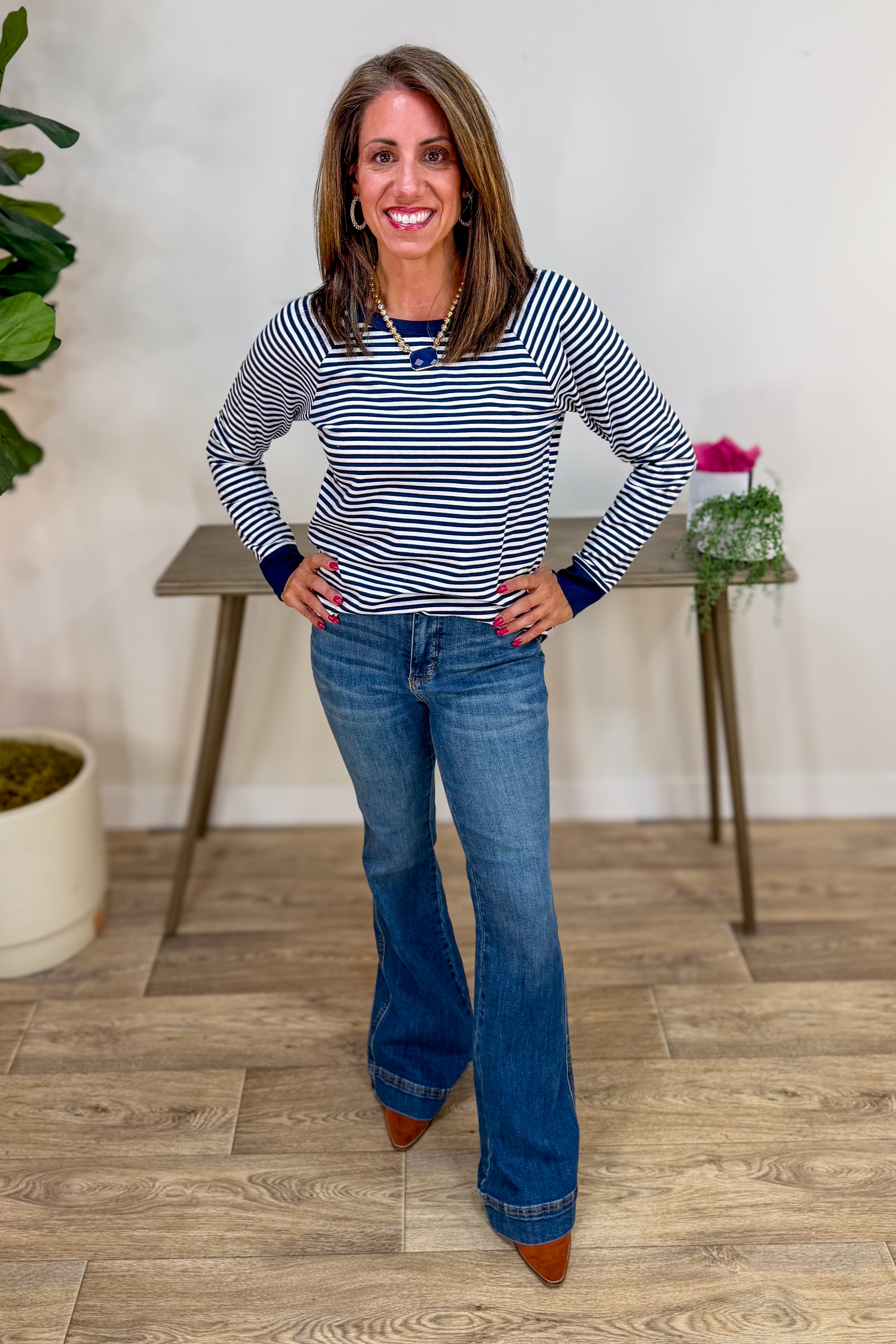 Navy & Ivory Striped Terry Pullover Styled