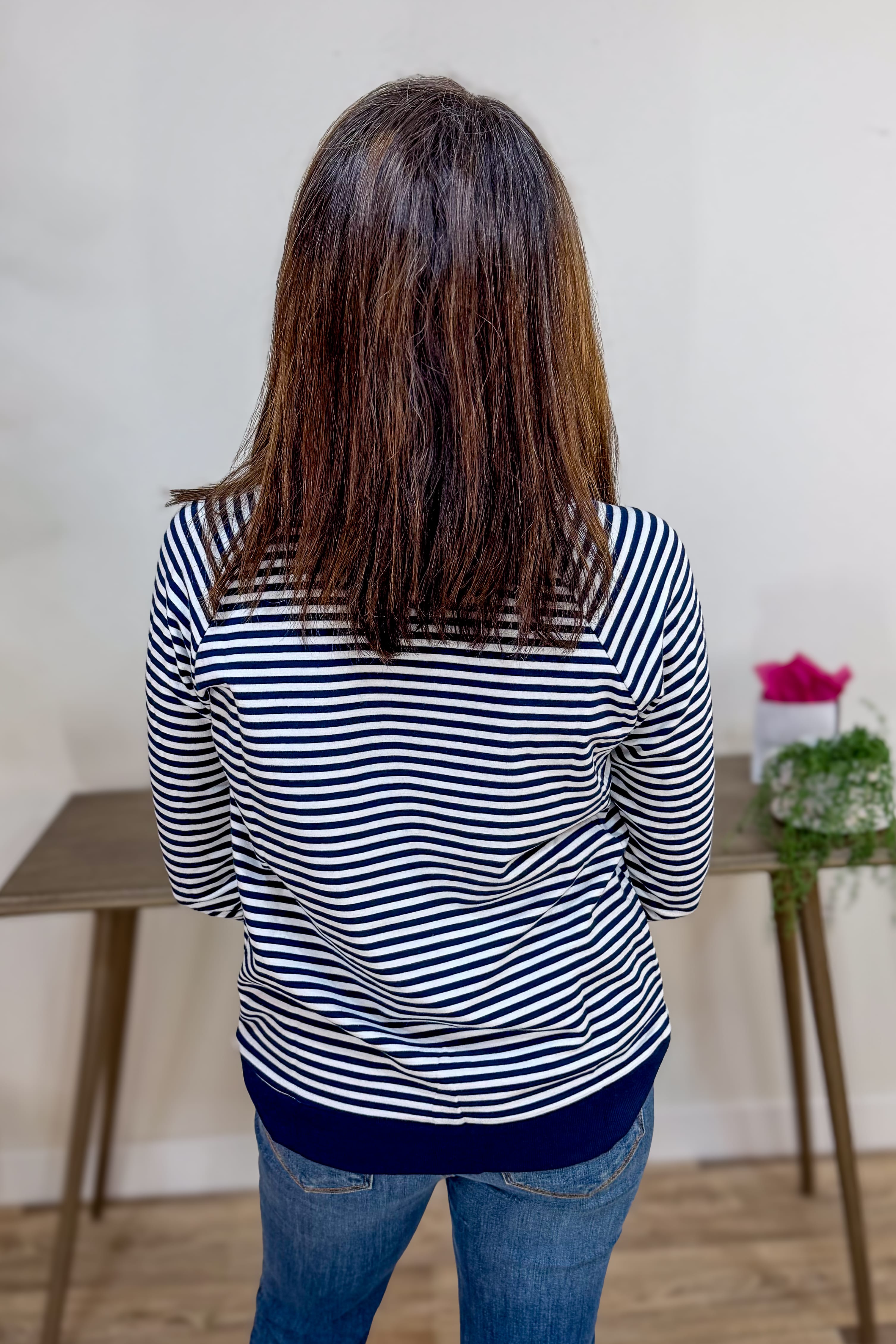 Navy & Ivory Striped Terry Pullover Back