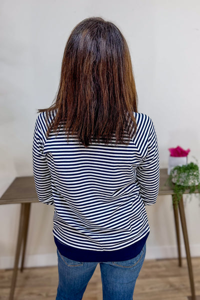 Navy & Ivory Striped Terry Pullover Back