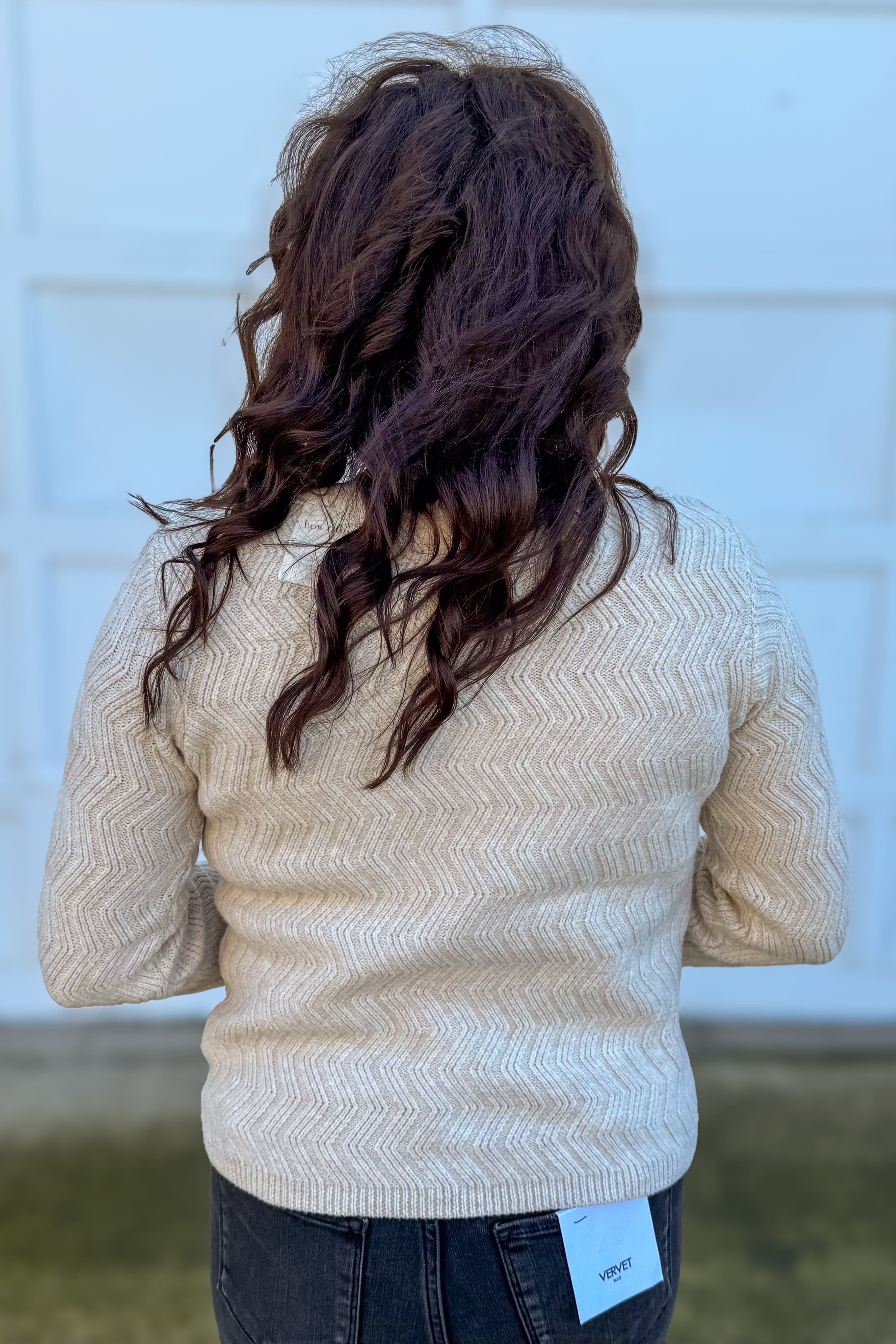Ecru Chevron Pattern Button Down Cardigan Back