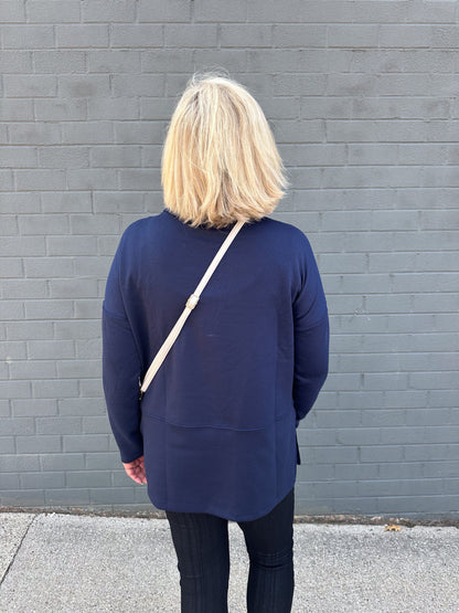 Navy Cozy Cowl Neck Pullover back