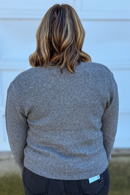 Grey Rhinestone Button Cardigan Back
