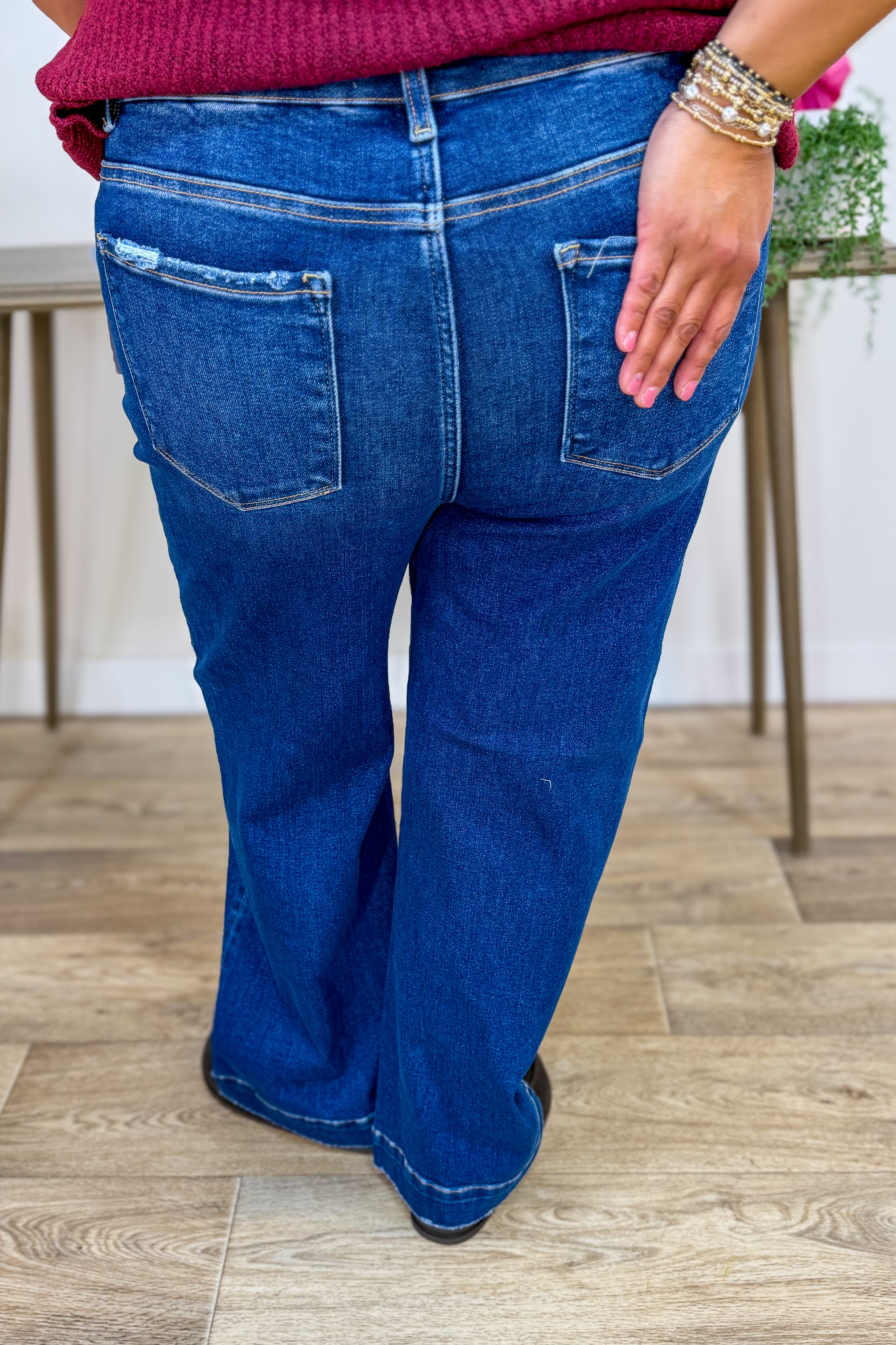 Dark Wash High Rise Straight Leg Denim Back