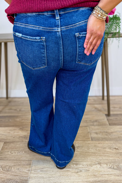Dark Wash High Rise Straight Leg Denim Back