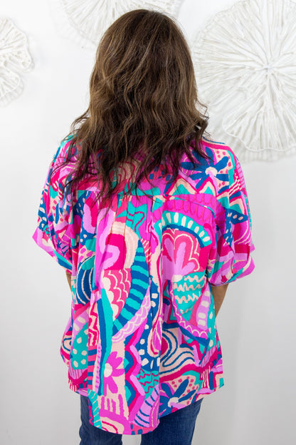 Magenta & Teal Print Blouse Back