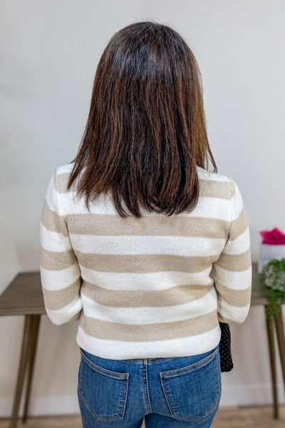 Taupe Stripe Cardigan Back