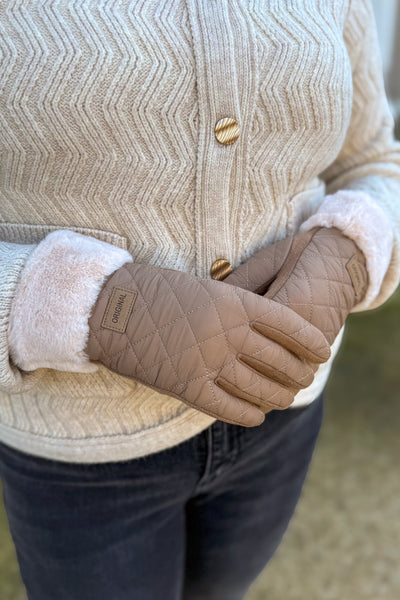 Khaki Quilted Texture Faux Fur Cuff Glove