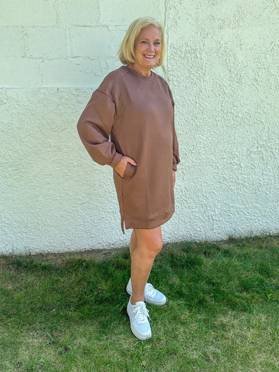 Cocoa Textured Dress styled