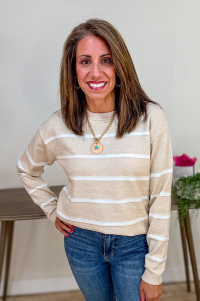 Heather Beige Viscose Striped Sweater