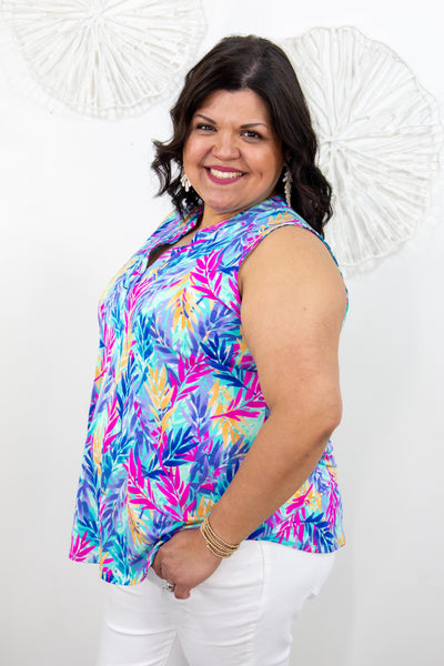Aqua Multi Palm Lizzy Tank Top