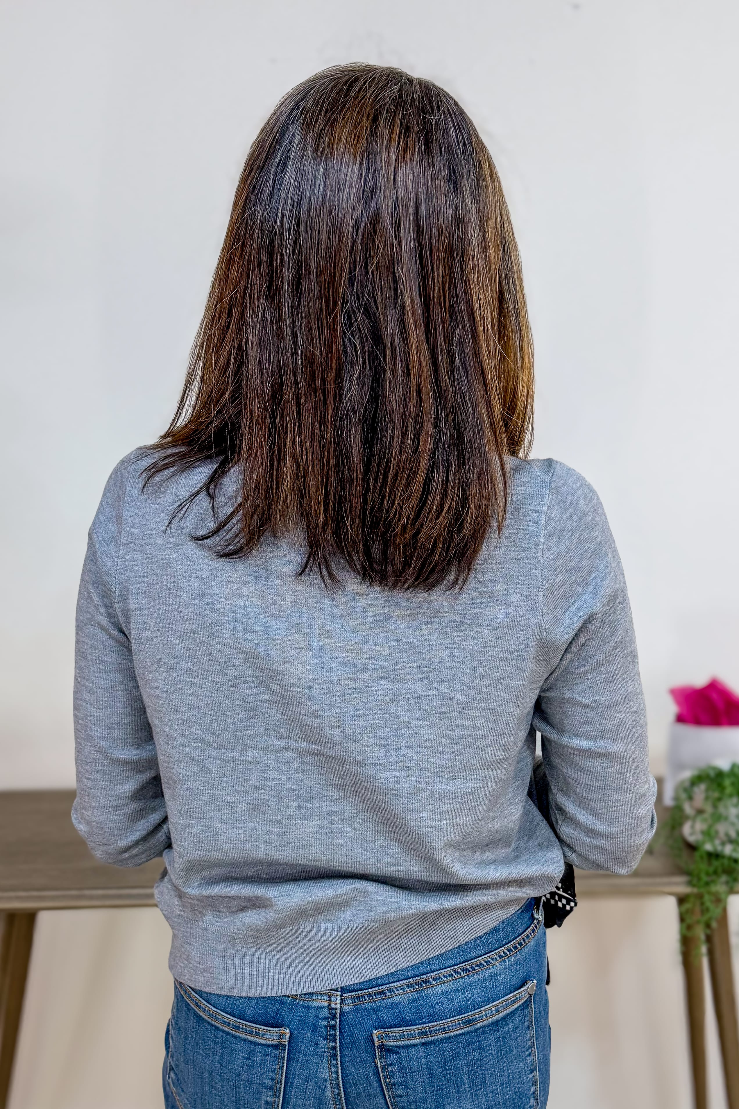 Heather Grey Soft Button Down Cardigan Back