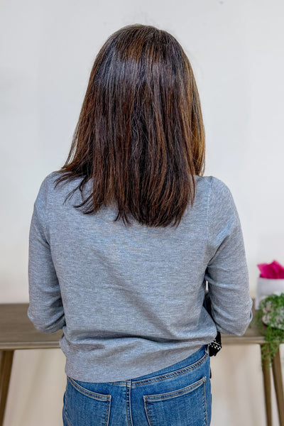 Heather Grey Soft Button Down Cardigan Back