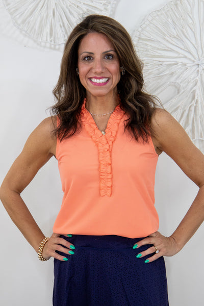 Papaya Sleeveless Ruffle Top