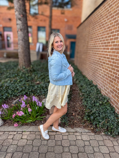 Ice Blue Ruffle Denim Jacket