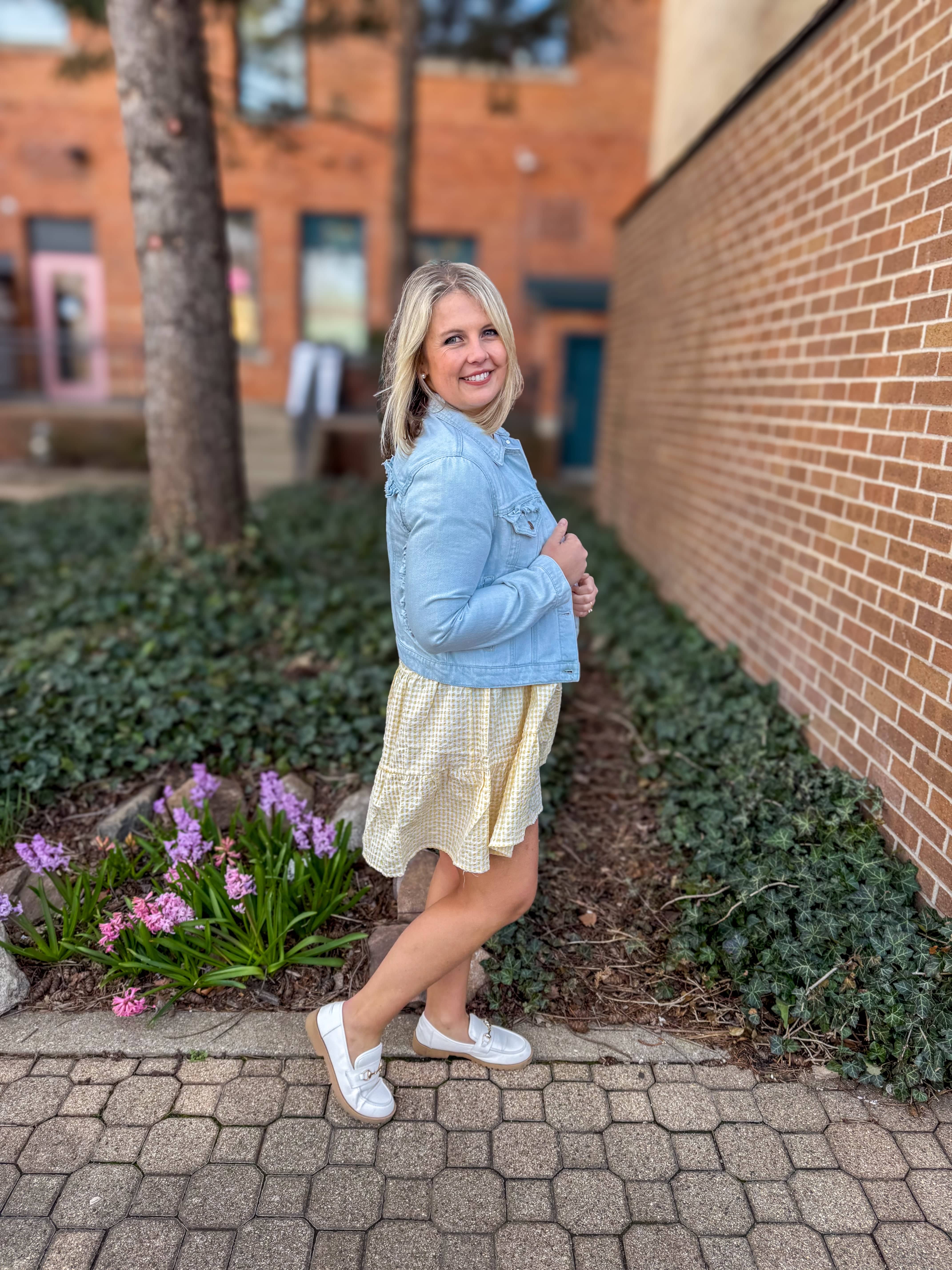 Ice Blue Ruffle Denim Jacket