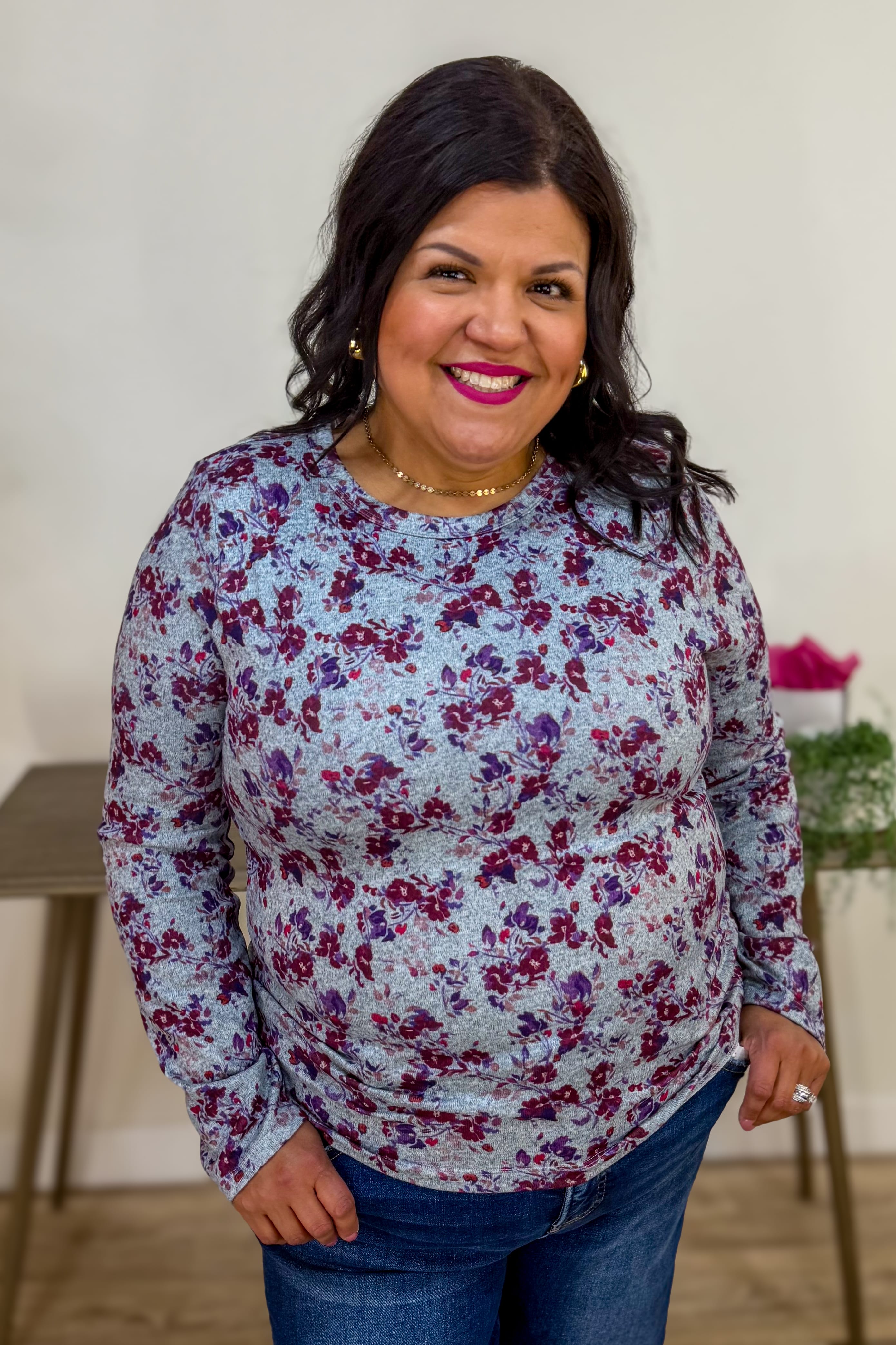 Burgundy Hacci Floral Top