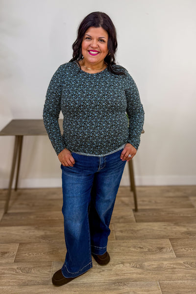 Navy Floral Jersey Top Styled