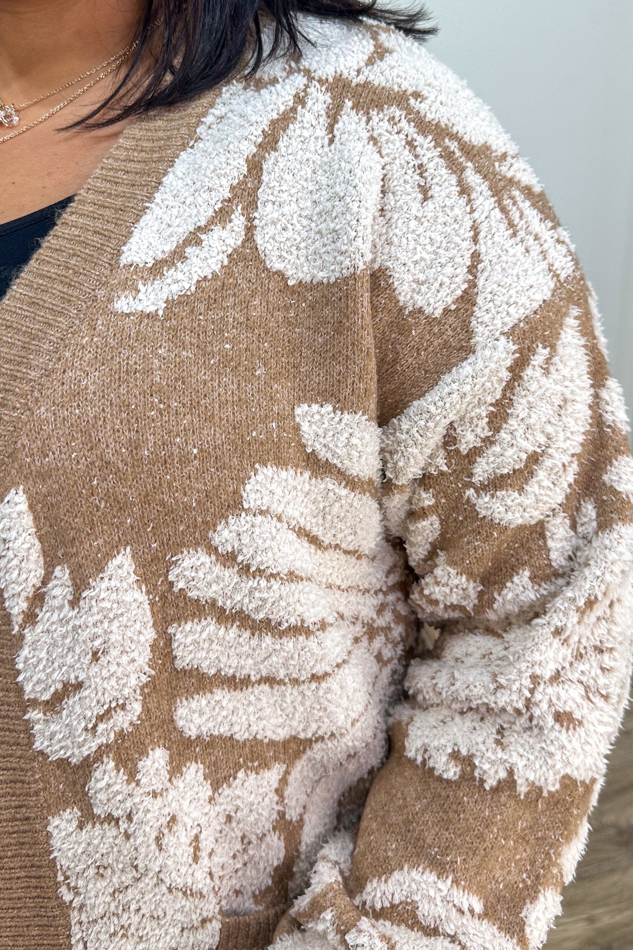 Camel & Ivory Patterned Cardigan detail