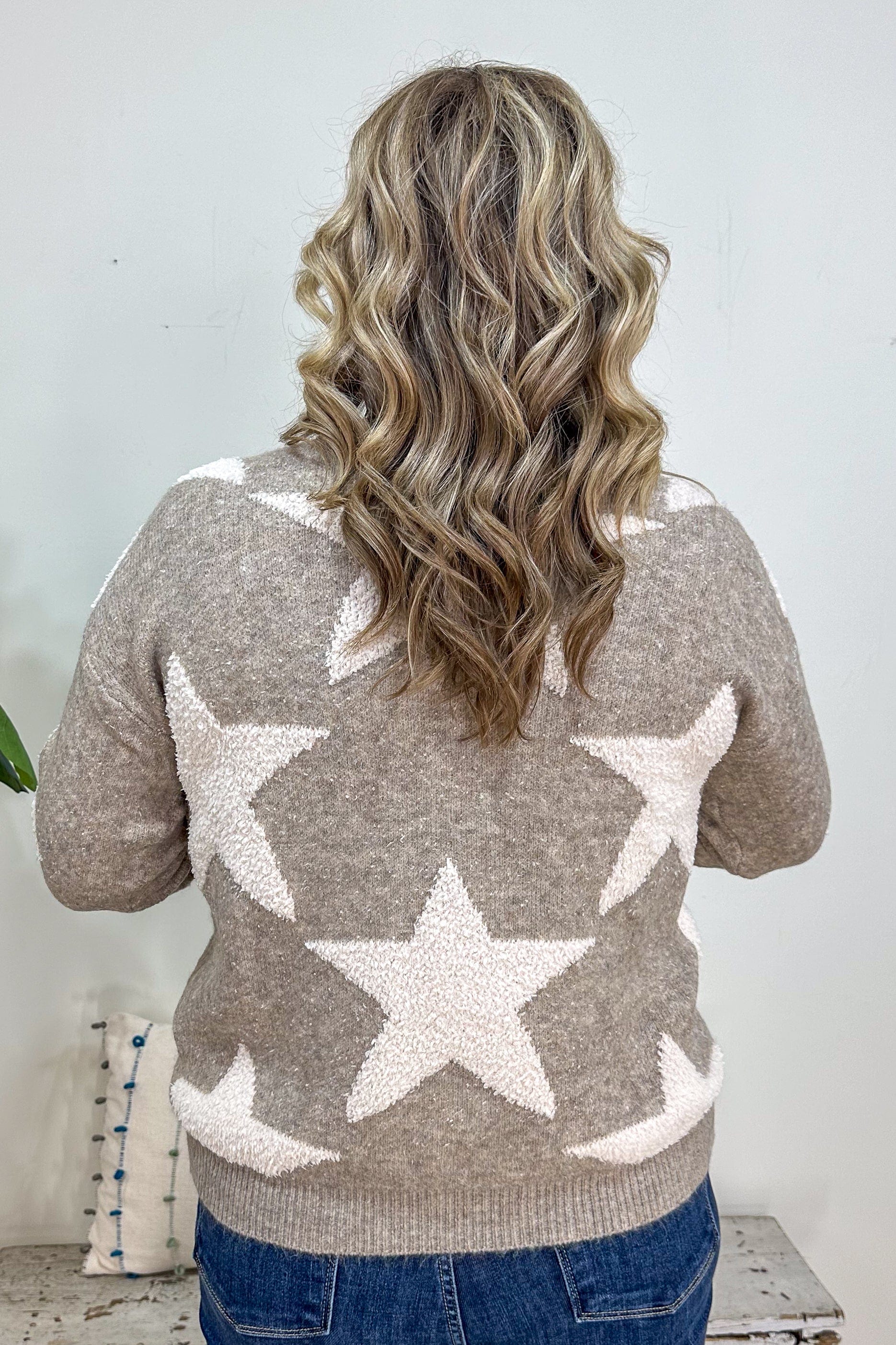 Taupe with Ivory Stars Cardigan back