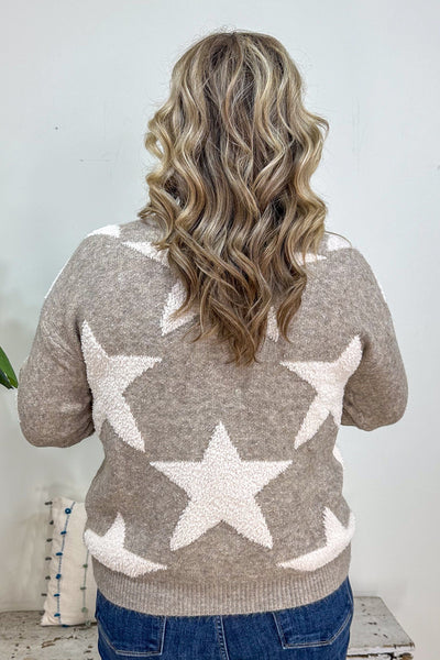 Taupe with Ivory Stars Cardigan back