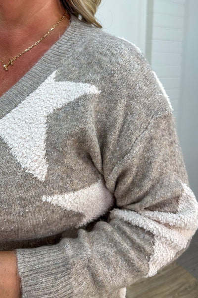 Taupe with Ivory Stars Cardigan detail
