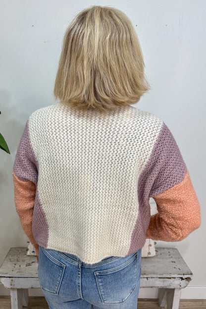 Lavender Colorblock Cropped Cardigan back