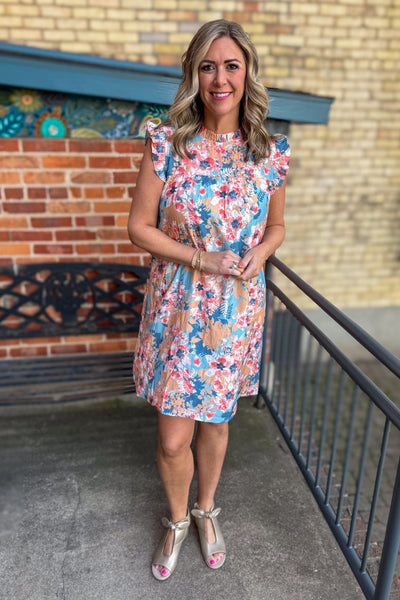 Soft Tropic Floral Dress styled