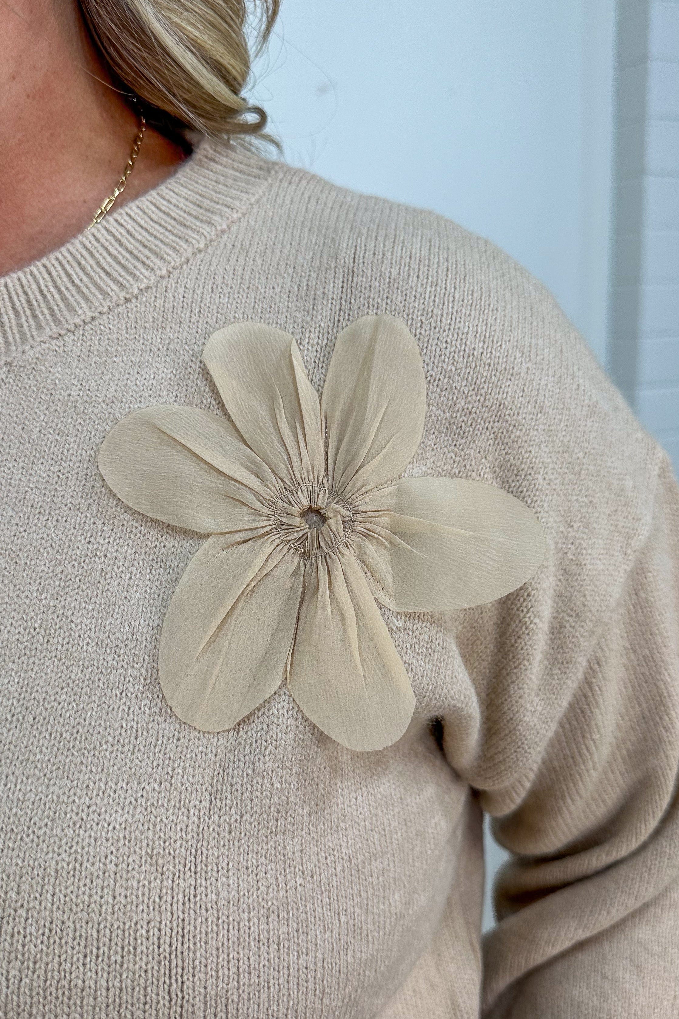 Mocha Sweater with Raised Flowers xdetail