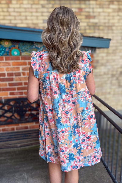 Soft Tropic Floral Dress back