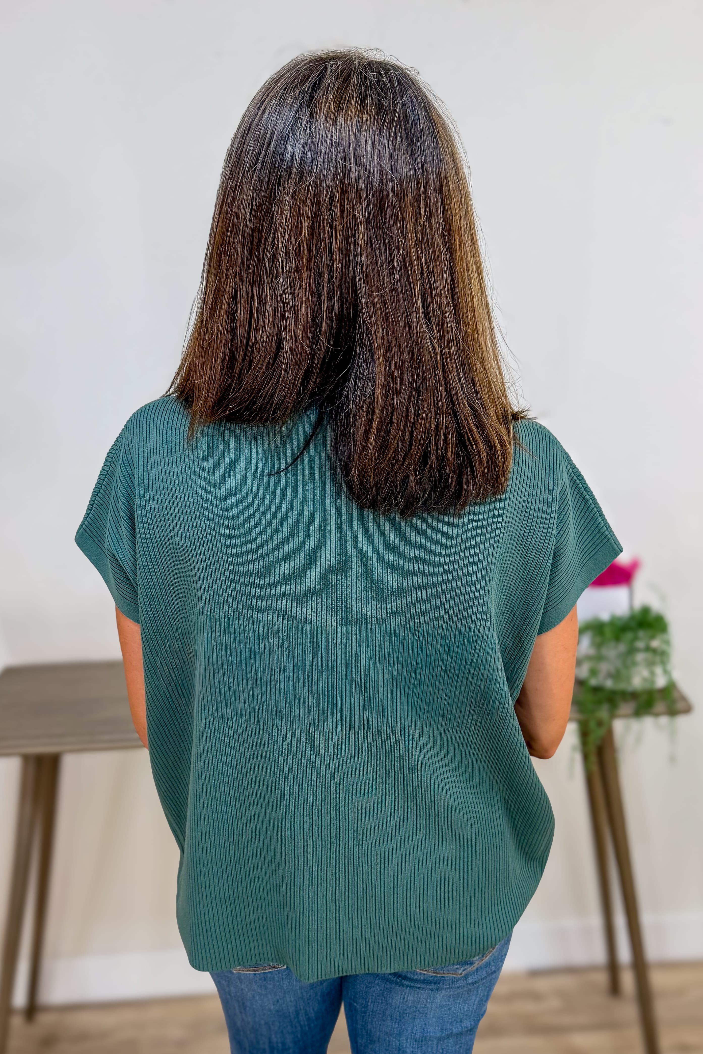 Ash Jade Mock Neck Boxy Short Sleeve Sweater Back