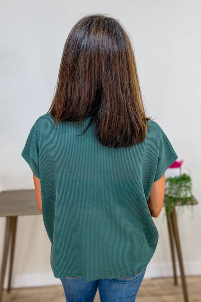 Ash Jade Mock Neck Boxy Short Sleeve Sweater Back